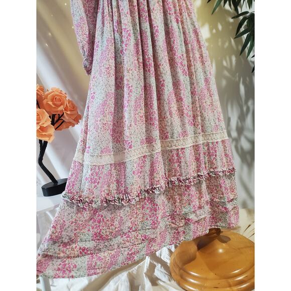 Penelope Rose Smocked Floral Ruffle Tiered Midi Dress Size XL Prairie Cottage - Picture 5 of 14